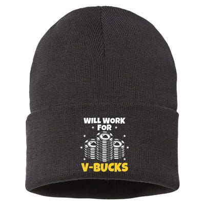 Will Work For Bucks V Gaming Gifts For Rpg Sustainable Knit Beanie