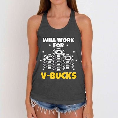 Will Work For Bucks V Gaming Gifts For Rpg Women's Knotted Racerback Tank