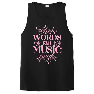 Where Words Fail Music Speaks Funny Gift Musical Music Notes Musician Funny Gift PosiCharge Competitor Tank