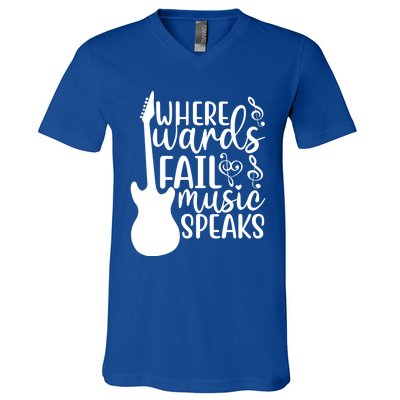 Where Words Fail Music Speaks Cool Gift Musical Music Notes Musician Gift V-Neck T-Shirt