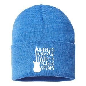 Where Words Fail Music Speaks Cool Gift Musical Music Notes Musician Gift Sustainable Knit Beanie