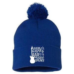 Where Words Fail Music Speaks Cool Gift Musical Music Notes Musician Gift Pom Pom 12in Knit Beanie