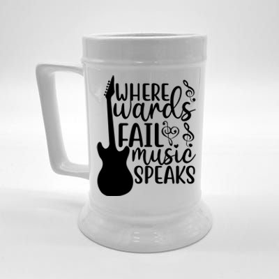 Where Words Fail Music Speaks Cool Gift Musical Music Notes Musician Gift Beer Stein