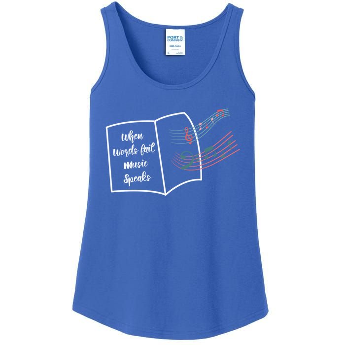 Where Words Fail Music Speaks Funny Gift Musical Music Notes Musician Gift Ladies Essential Tank