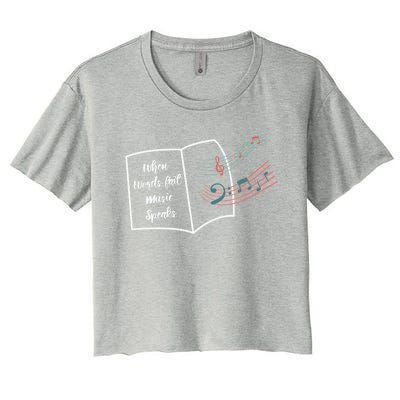 Where Words Fail Music Speaks Funny Gift Musical Music Notes Musician Gift Women's Crop Top Tee