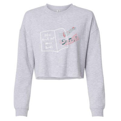 Where Words Fail Music Speaks Funny Gift Musical Music Notes Musician Gift Cropped Pullover Crew