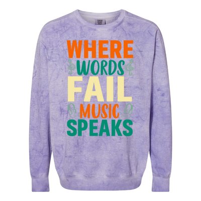 Where Words Fail Music Speaks Gift Musical Music Notes Musician Meaningful Gift Colorblast Crewneck Sweatshirt