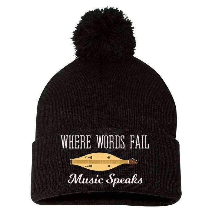 Where Words Fail Music Speaks Appalachian Dulcimer Pom Pom 12in Knit Beanie