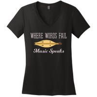 Where Words Fail Music Speaks Appalachian Dulcimer Women's V-Neck T-Shirt