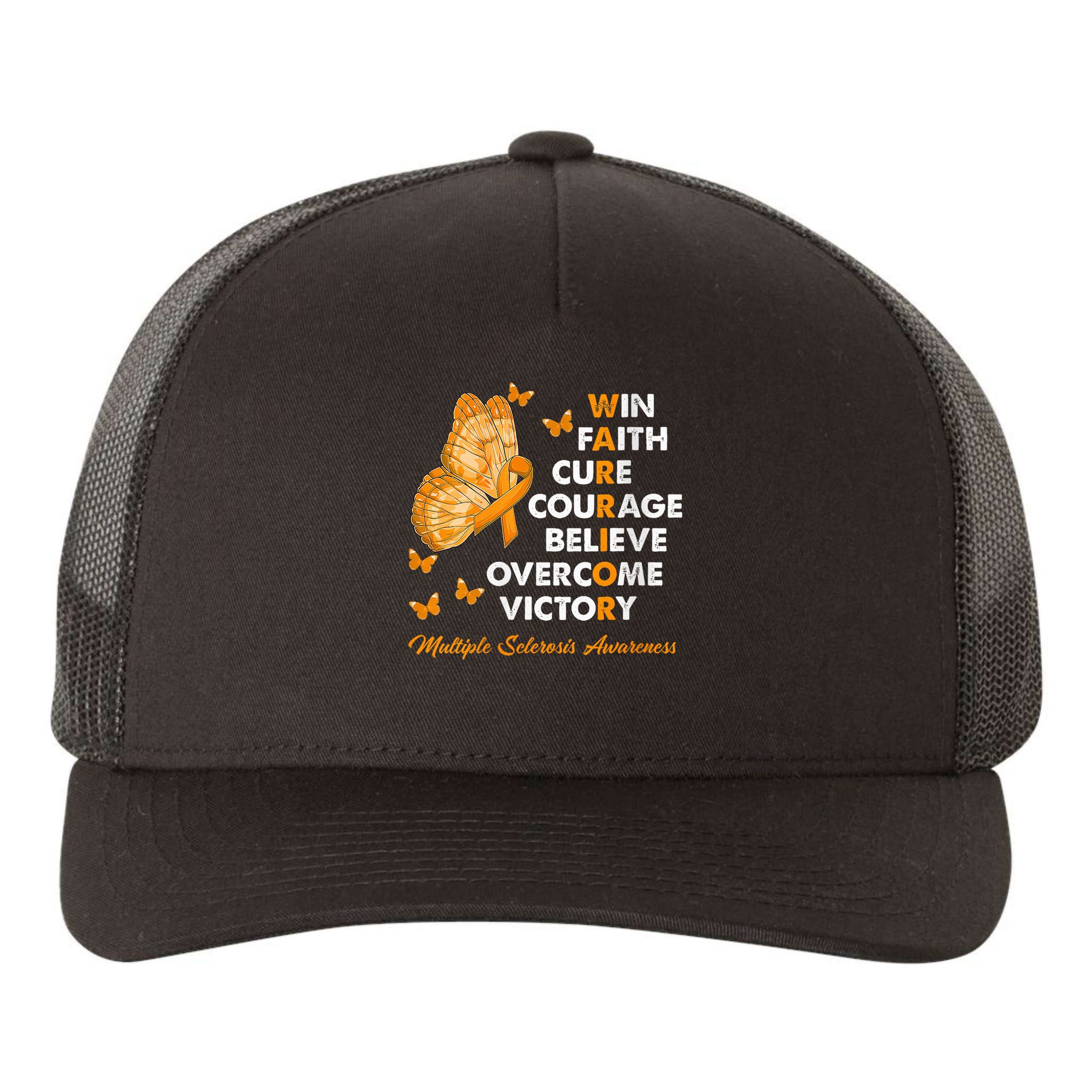 Warrior Win Faith Cure Ribbon Multiple Sclerosis Awareness Yupoong Adult 5-Panel Trucker Hat