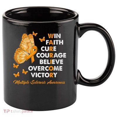 Warrior Win Faith Cure Ribbon Multiple Sclerosis Awareness 11oz C Handle Ceramic Mug