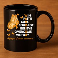Warrior Win Faith Cure Ribbon Multiple Sclerosis Awareness 11oz C Handle Ceramic Mug