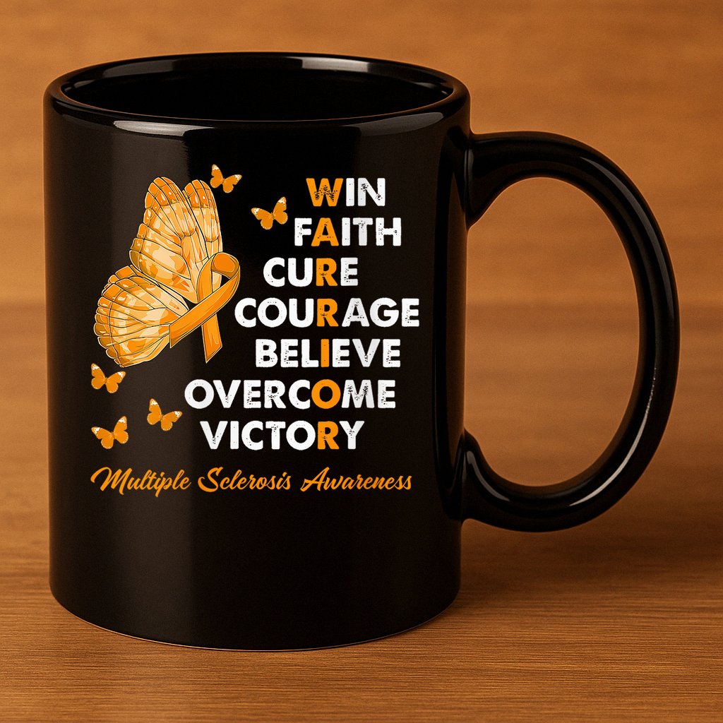 Warrior Win Faith Cure Ribbon Multiple Sclerosis Awareness 11oz C Handle Ceramic Mug