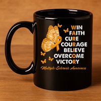 Warrior Win Faith Cure Ribbon Multiple Sclerosis Awareness 11oz C Handle Ceramic Mug