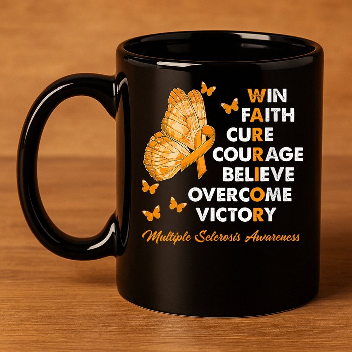 Warrior Win Faith Cure Ribbon Multiple Sclerosis Awareness 11oz C Handle Ceramic Mug