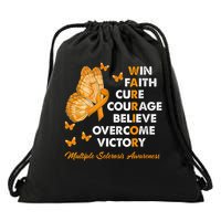 Warrior Win Faith Cure Ribbon Multiple Sclerosis Awareness Drawstring Bag