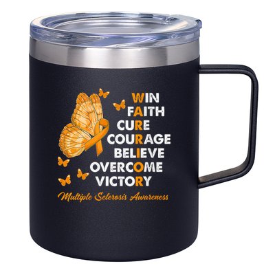 Warrior Win Faith Cure Ribbon Multiple Sclerosis Awareness 12oz Stainless Steel Coffee Mug