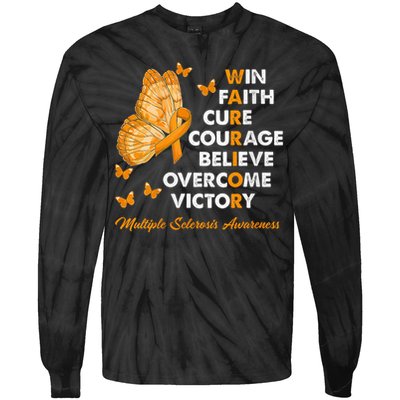 Warrior Win Faith Cure Ribbon Multiple Sclerosis Awareness Tie-Dye Long Sleeve Shirt