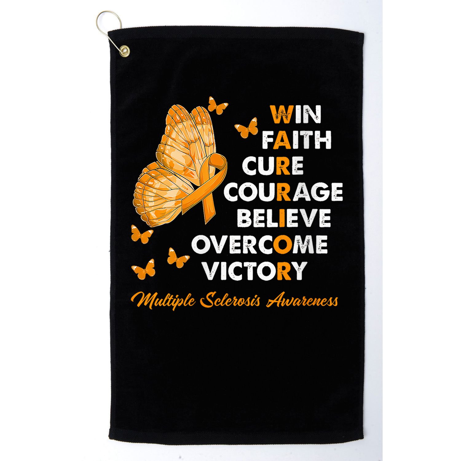 Warrior Win Faith Cure Ribbon Multiple Sclerosis Awareness Golf Towel