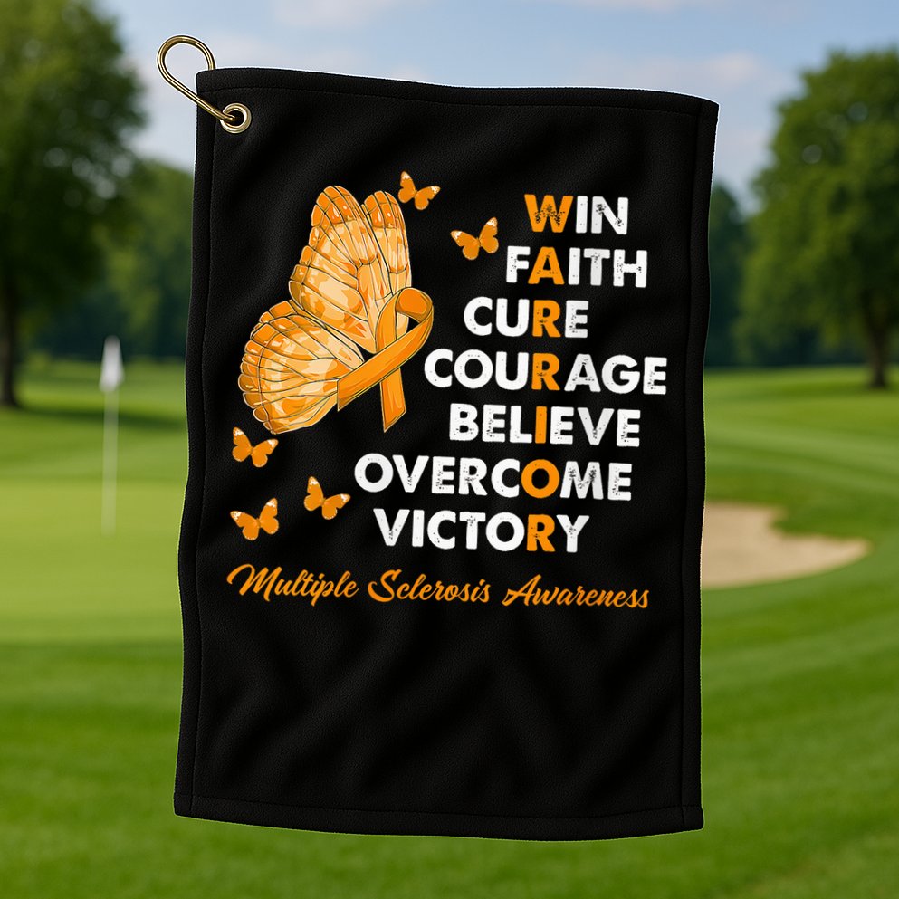 Warrior Win Faith Cure Ribbon Multiple Sclerosis Awareness Golf Towel