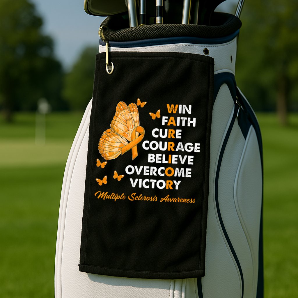 Warrior Win Faith Cure Ribbon Multiple Sclerosis Awareness Golf Towel