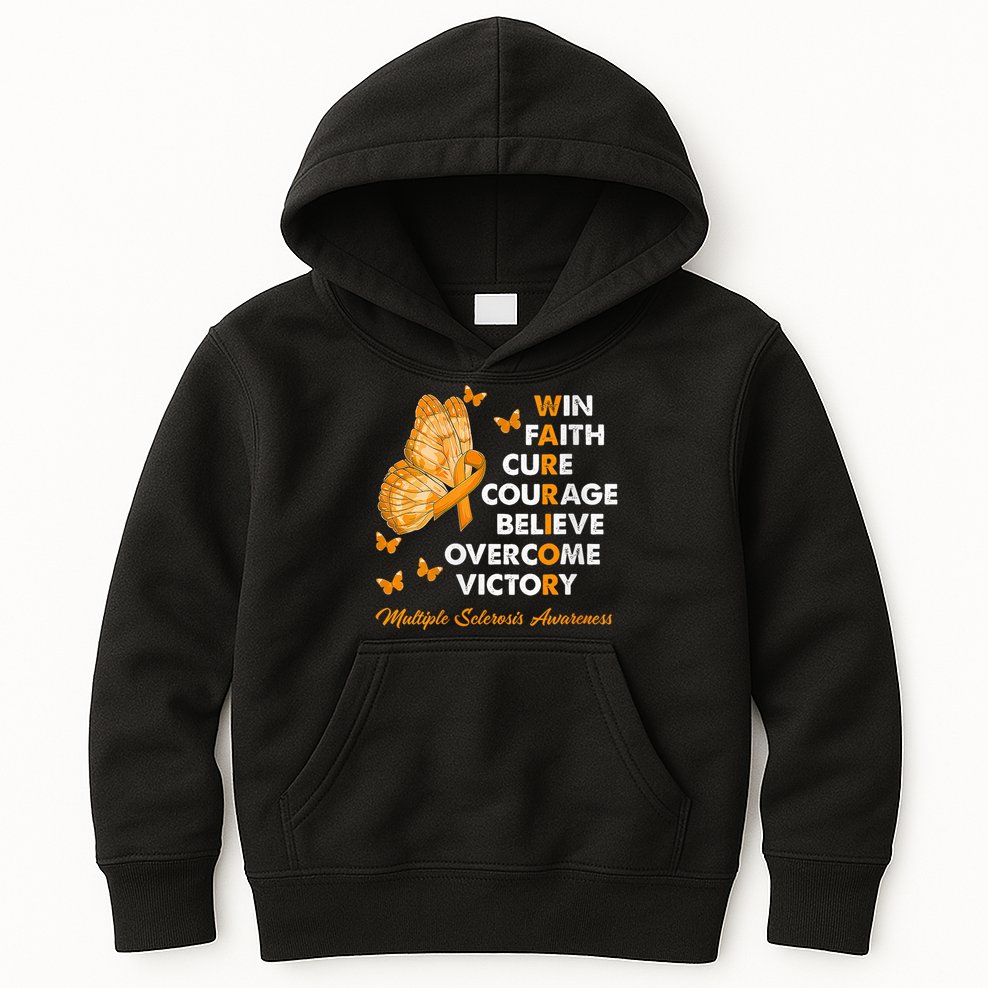 Warrior Win Faith Cure Ribbon Multiple Sclerosis Awareness Kids Hoodie