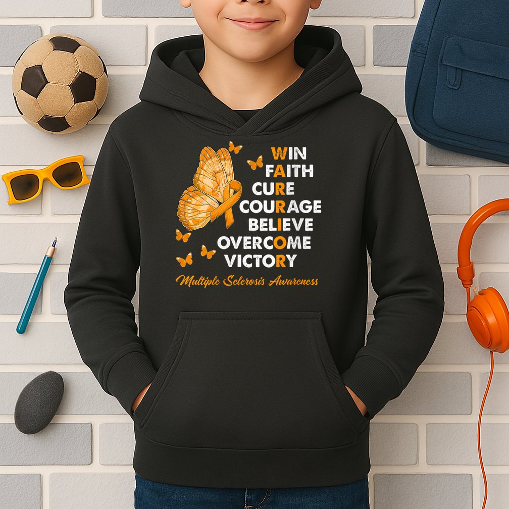Warrior Win Faith Cure Ribbon Multiple Sclerosis Awareness Kids Hoodie