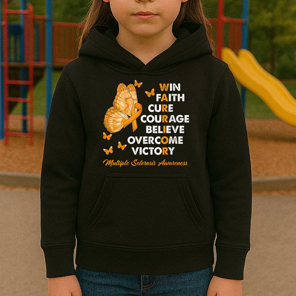 Warrior Win Faith Cure Ribbon Multiple Sclerosis Awareness Kids Hoodie