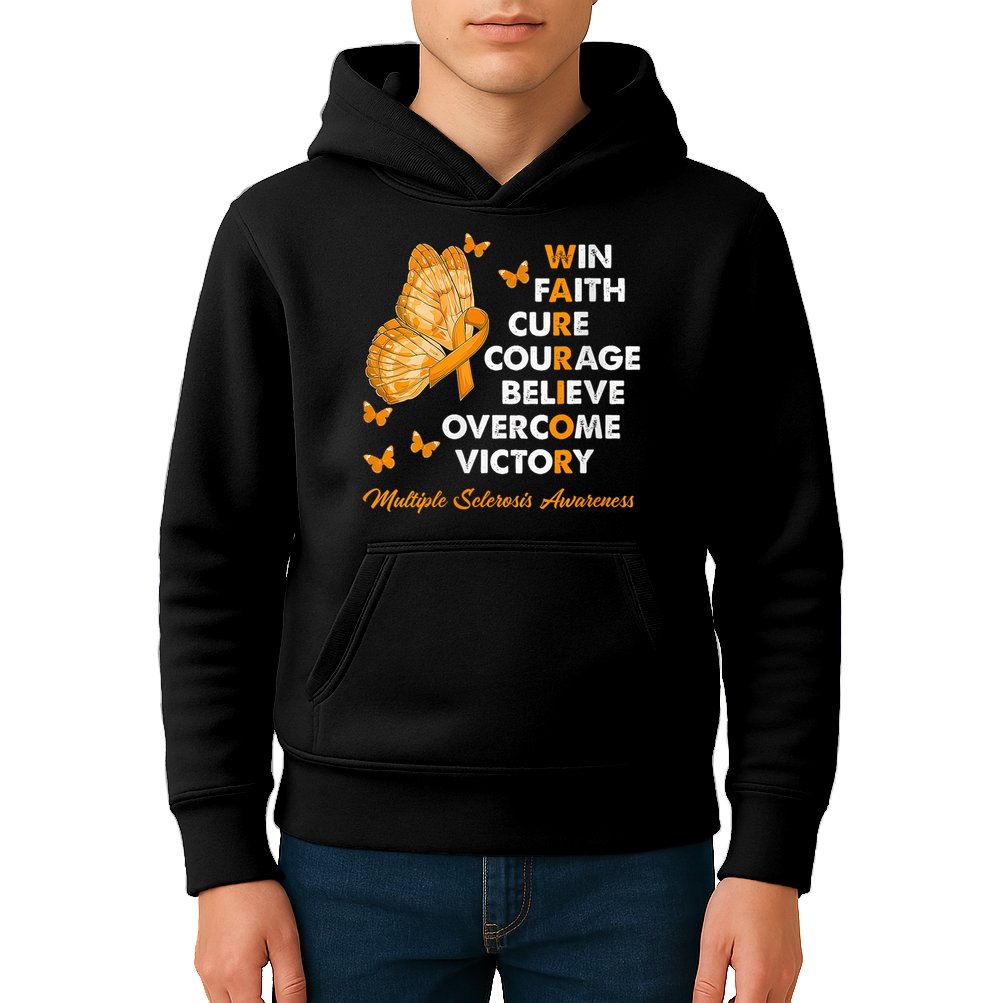 Warrior Win Faith Cure Ribbon Multiple Sclerosis Awareness Kids Hoodie
