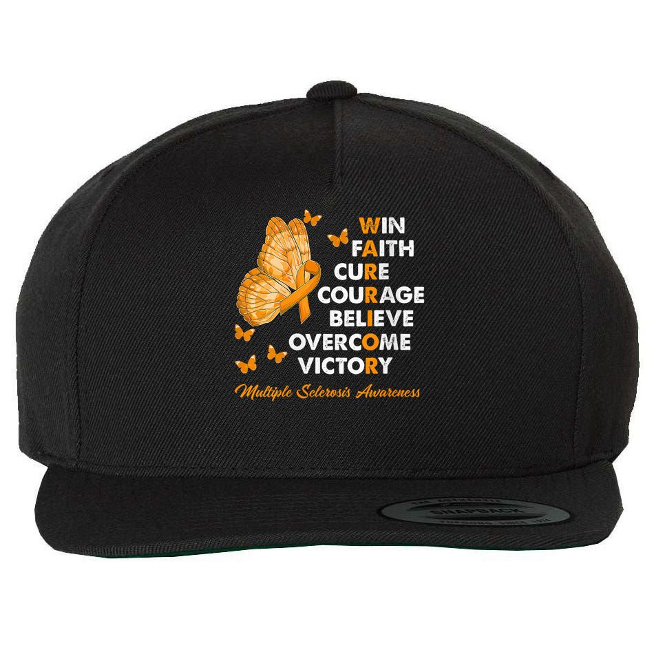 Warrior Win Faith Cure Ribbon Multiple Sclerosis Awareness Wool Snapback Cap