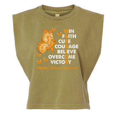 Warrior Win Faith Cure Ribbon Multiple Sclerosis Awareness Garment-Dyed Women's Muscle Tee