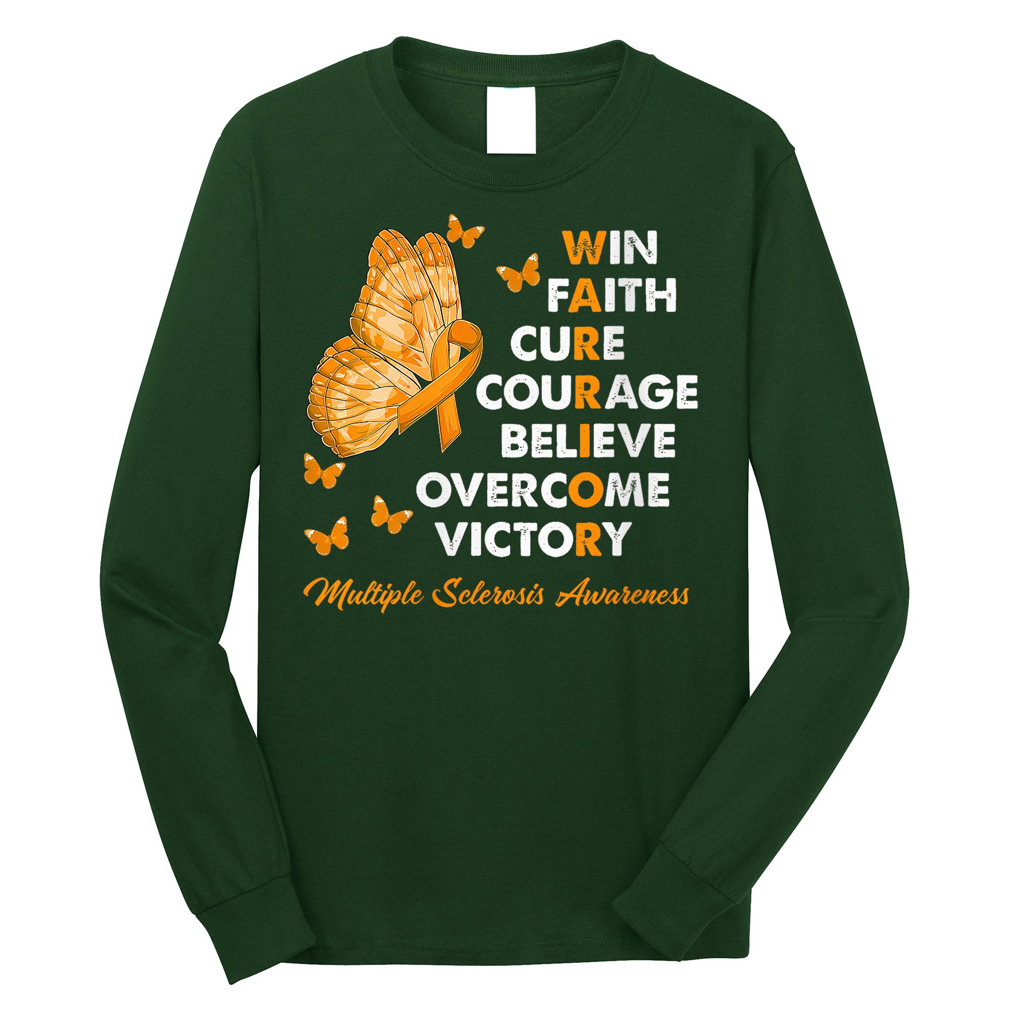 Warrior Win Faith Cure Ribbon Multiple Sclerosis Awareness Long Sleeve Shirt