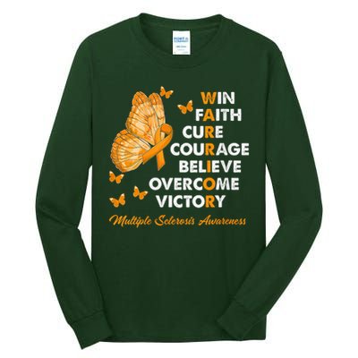 Warrior Win Faith Cure Ribbon Multiple Sclerosis Awareness Tall Long Sleeve T-Shirt