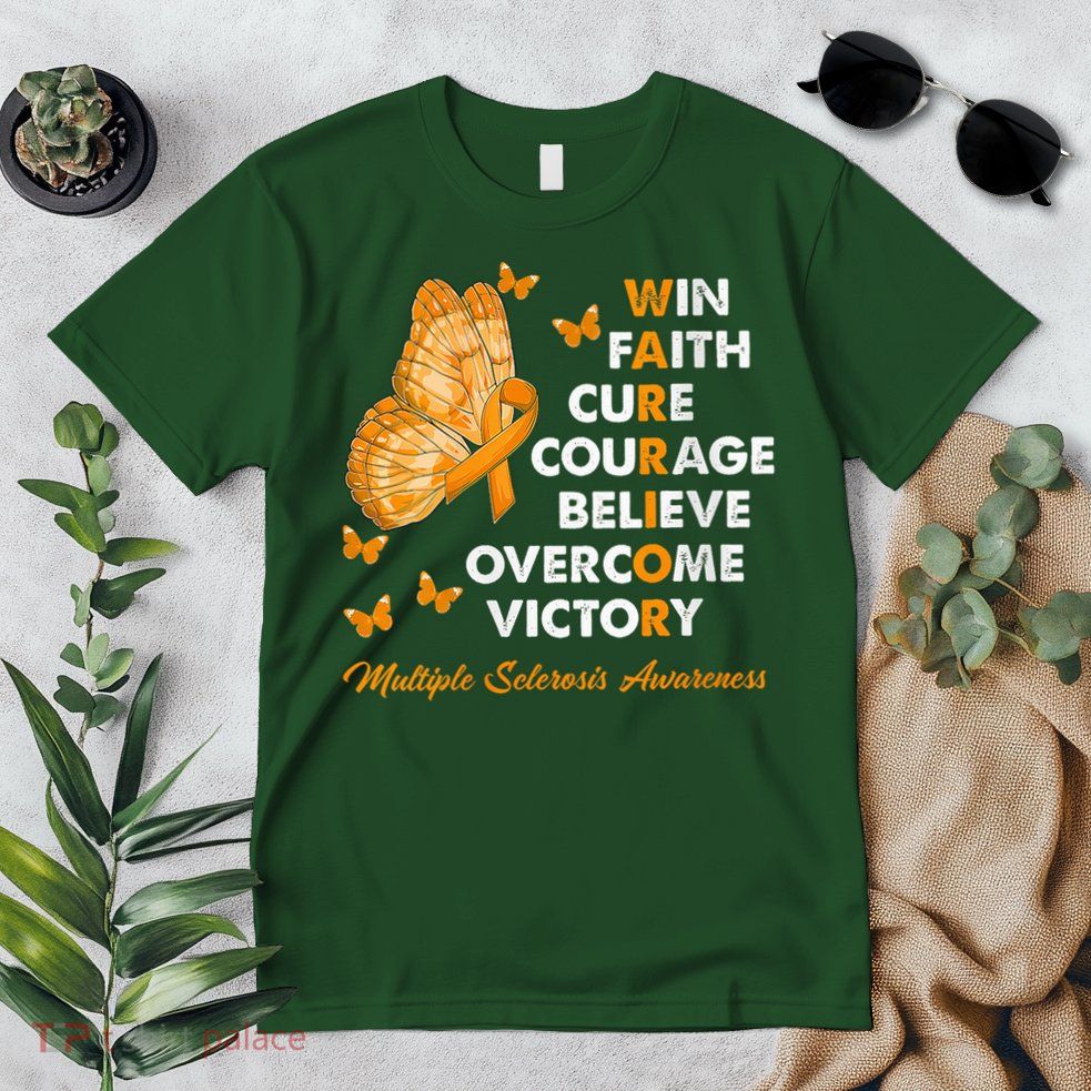 Warrior Win Faith Cure Ribbon Multiple Sclerosis Awareness Premium T-Shirt