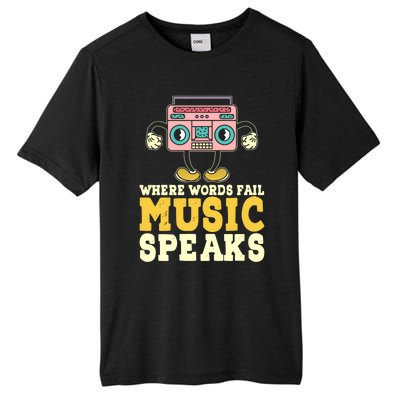 Where Words Fail Music Speaks Cute Gift Musical Music Notes Musician Gift Tall Fusion ChromaSoft Performance T-Shirt