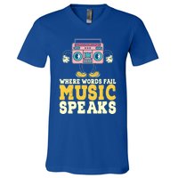 Where Words Fail Music Speaks Cute Gift Musical Music Notes Musician Gift V-Neck T-Shirt