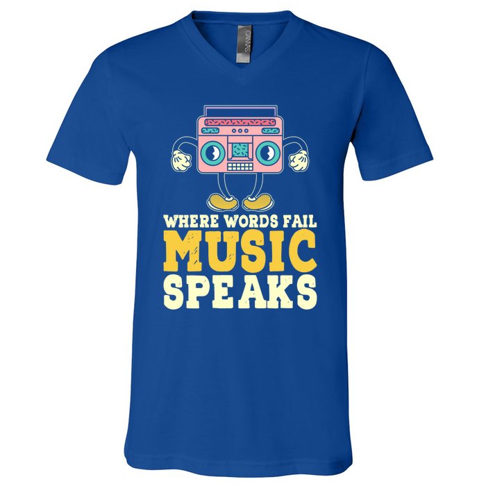 Where Words Fail Music Speaks Cute Gift Musical Music Notes Musician Gift V-Neck T-Shirt