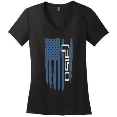 Wandering Wheels F150 American Flag Women's V-Neck T-Shirt