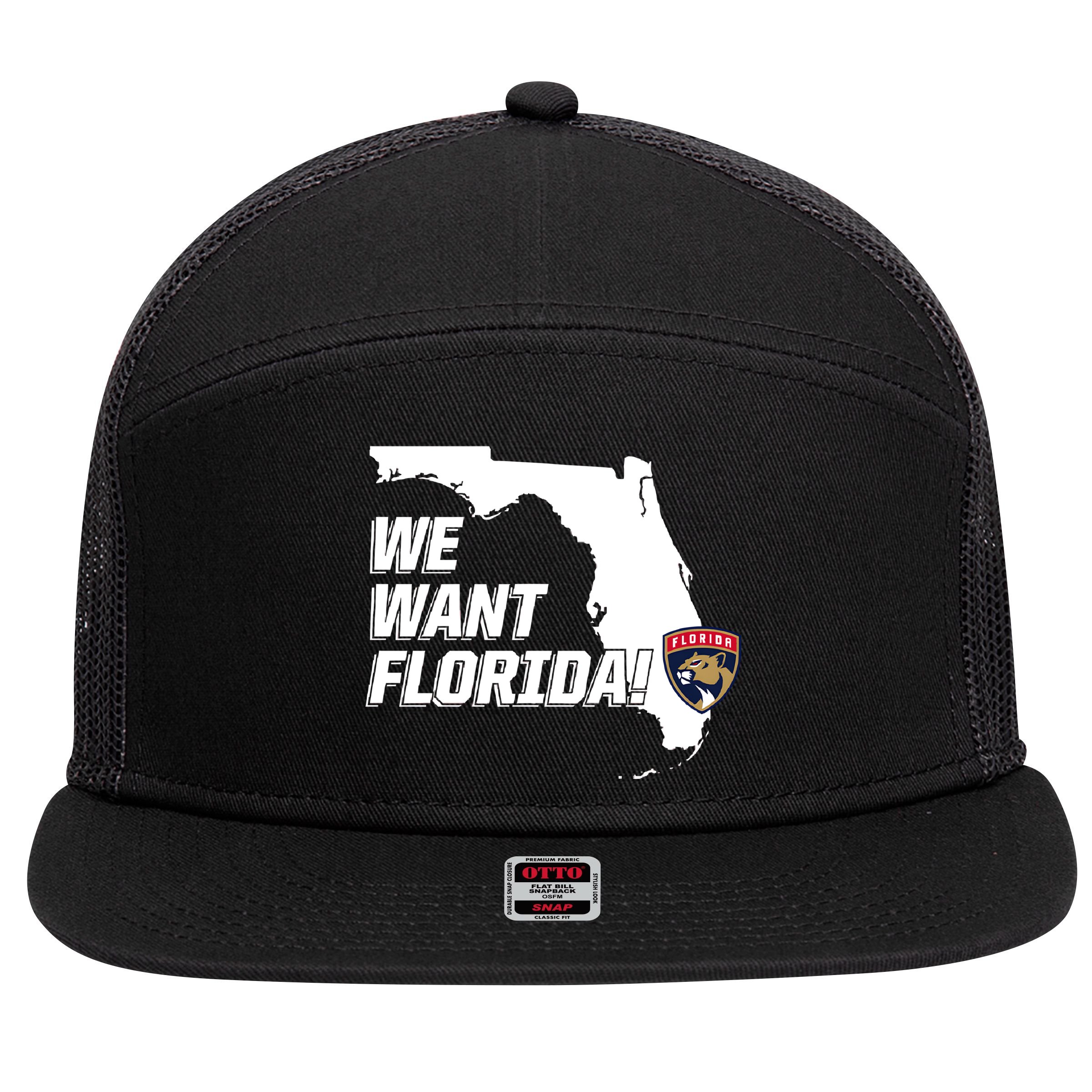 We Want Florida 7 Panel Mesh Trucker Snapback Hat