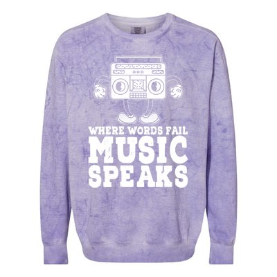 Where Words Fail Music Speaks Gift Musical Music Notes Musician Gift Colorblast Crewneck Sweatshirt