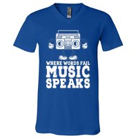 Where Words Fail Music Speaks Gift Musical Music Notes Musician Gift V-Neck T-Shirt