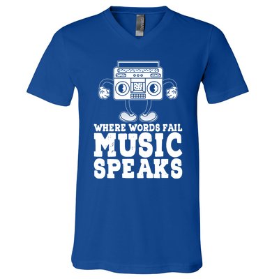 Where Words Fail Music Speaks Gift Musical Music Notes Musician Gift V-Neck T-Shirt