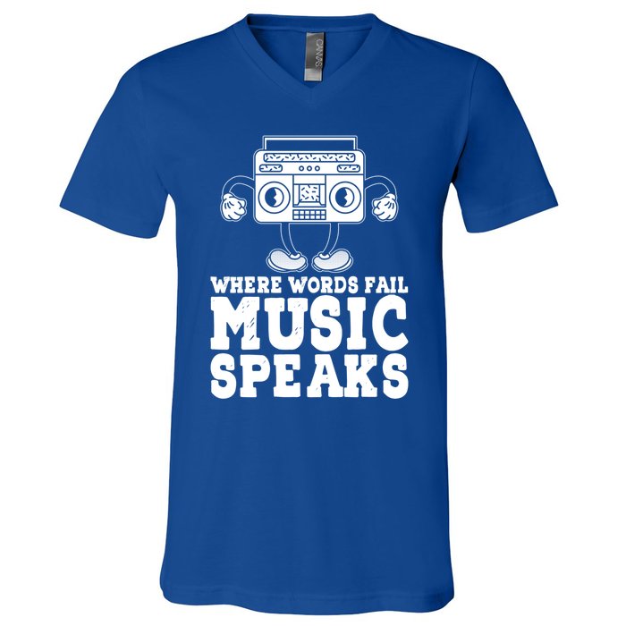 Where Words Fail Music Speaks Gift Musical Music Notes Musician Gift V-Neck T-Shirt