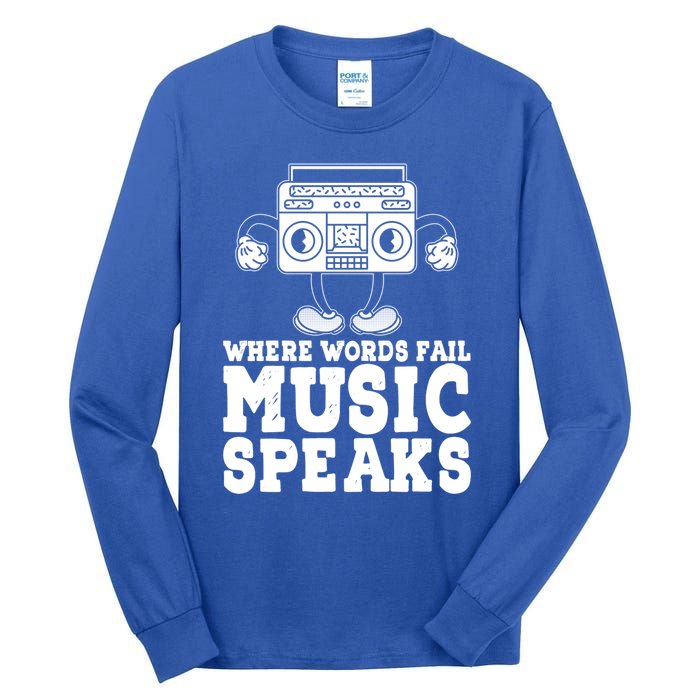 Where Words Fail Music Speaks Gift Musical Music Notes Musician Gift Tall Long Sleeve T-Shirt