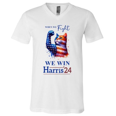 When We Fight We Win Kamala Harris Us President 2024 V-Neck T-Shirt