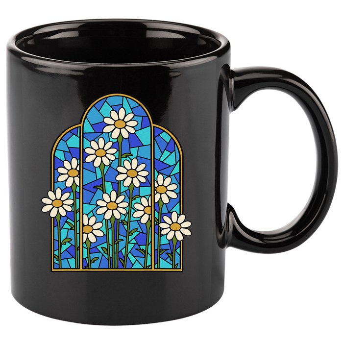 White Wildflower Flower Mosaic Church Window 11oz C Handle Ceramic Mug