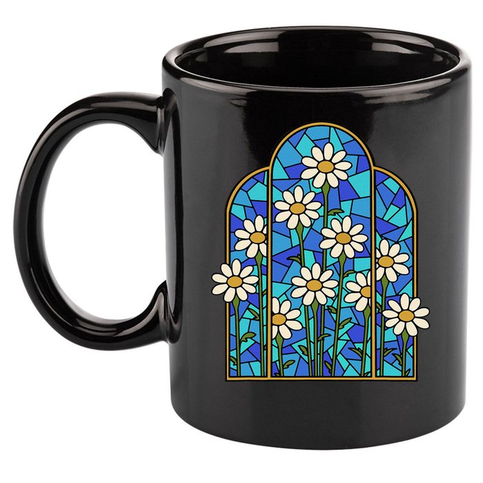White Wildflower Flower Mosaic Church Window 11oz C Handle Ceramic Mug