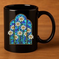 White Wildflower Flower Mosaic Church Window 11oz C Handle Ceramic Mug