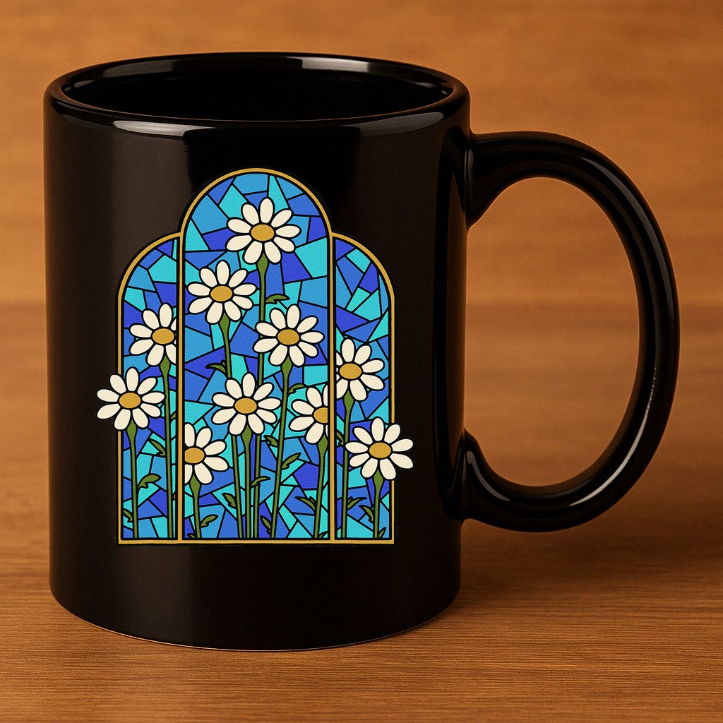 White Wildflower Flower Mosaic Church Window 11oz C Handle Ceramic Mug