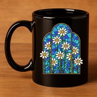 White Wildflower Flower Mosaic Church Window 11oz C Handle Ceramic Mug